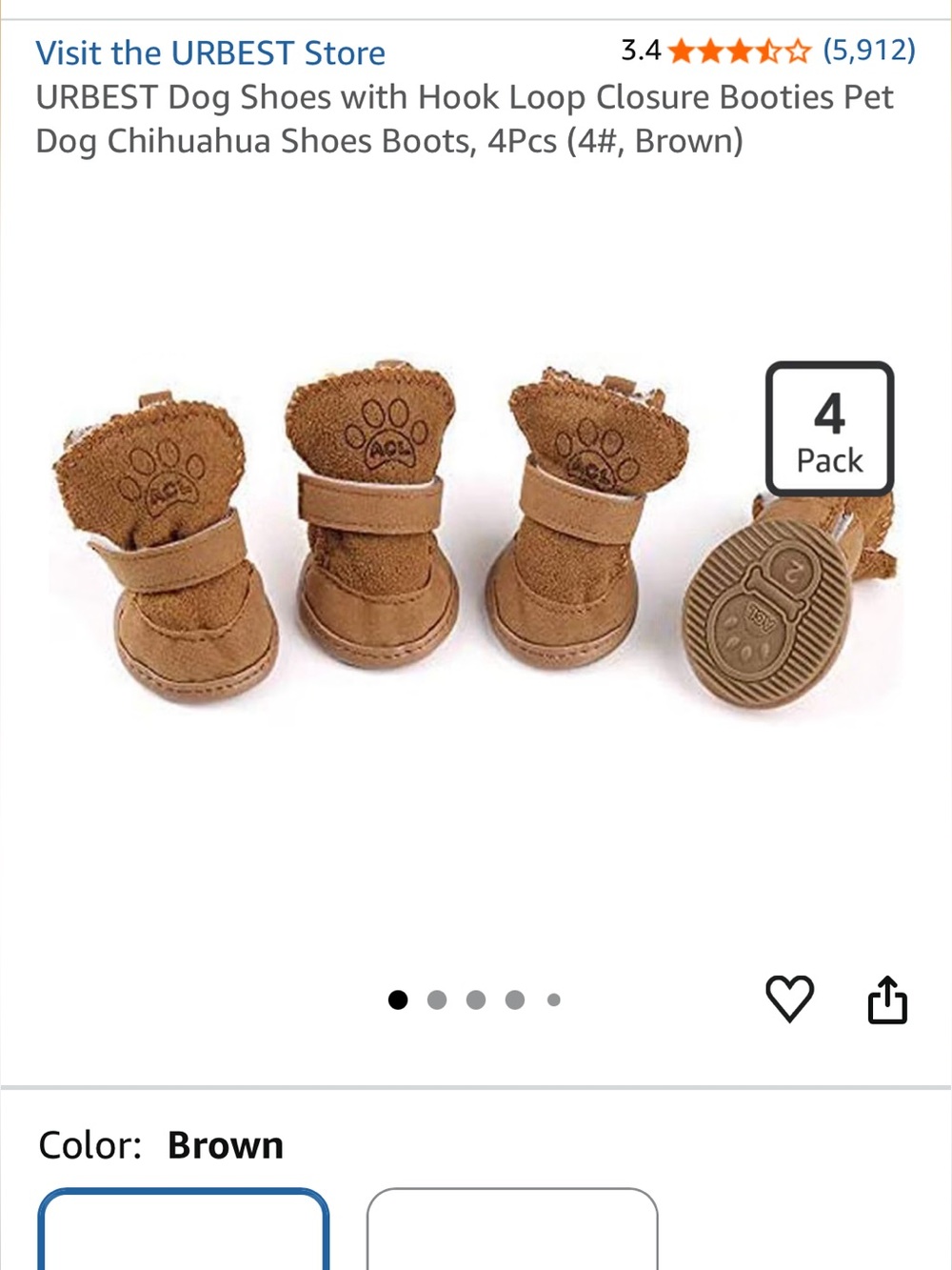 Dog Booties with Paw-Print Design - Brown (4 Pack) size small (#4)